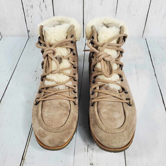 Sorel Harlow Lace Cozy Bootie Tan Suede Sherpa Women's Size 6.5 Winter Boots - Picture 8 of 11